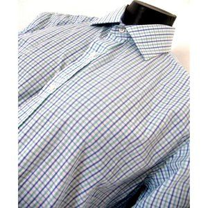 Men's Bristol&Bull Short Sleeve Green/Blue, Button Front Shirt -  - Large